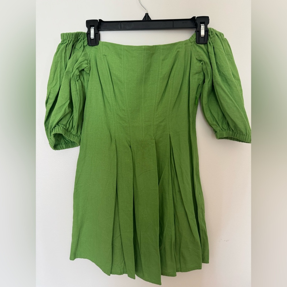 L'Academie Lime Green Off-Shoulder Puff Sleeve Top